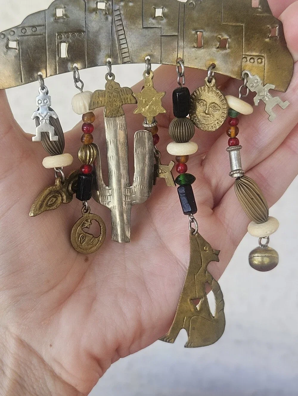 Vintage Southwestern Beaded Charm Brooch